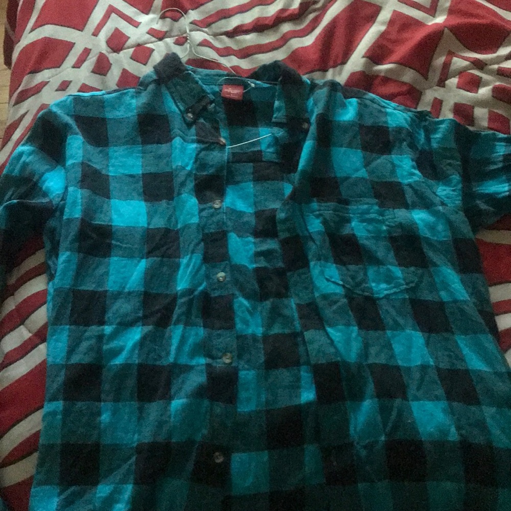 Blue thrift flannel, never worn